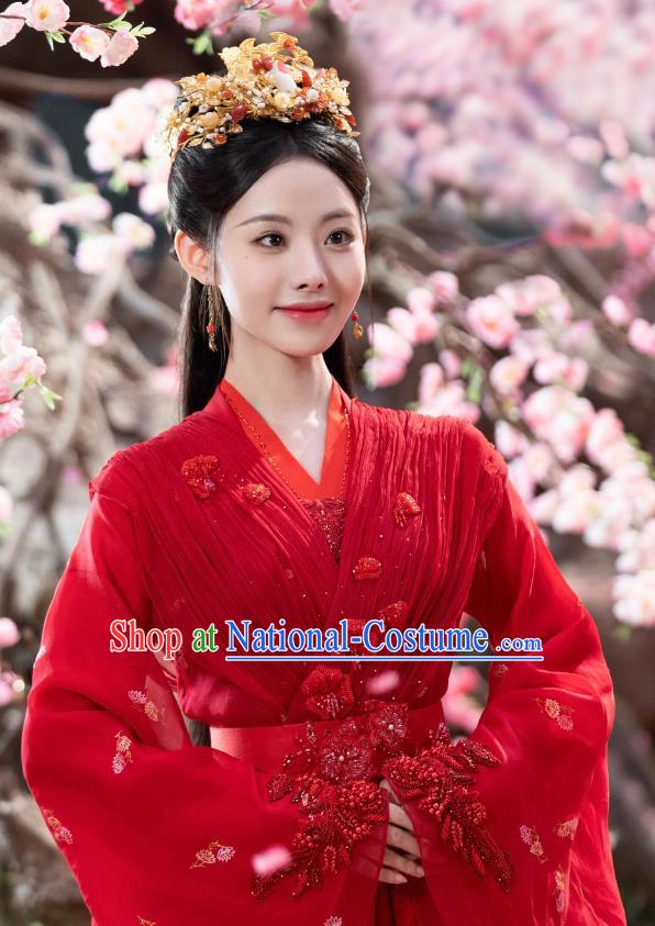 China Traditional Wedding Hanfu Romance Drama The Journey of Chong Zi Ancient Fairy Gong Keran Red Costumes