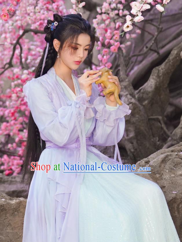 China Ancient Fairy Costumes Traditional Hanfu Romance Drama The Journey of Chong Zi Purple Dress