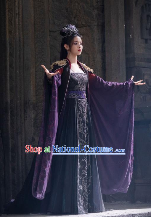 Romance Drama The Journey of Chong Zi Purple Dress China Ancient Fairy Queen Costumes Traditional Hanfu