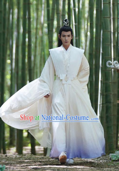 Romance Drama The Journey of Chong Zi Venerable Luo Yin Fan White Garments China Ancient Lord Costumes Traditional Male Hanfu