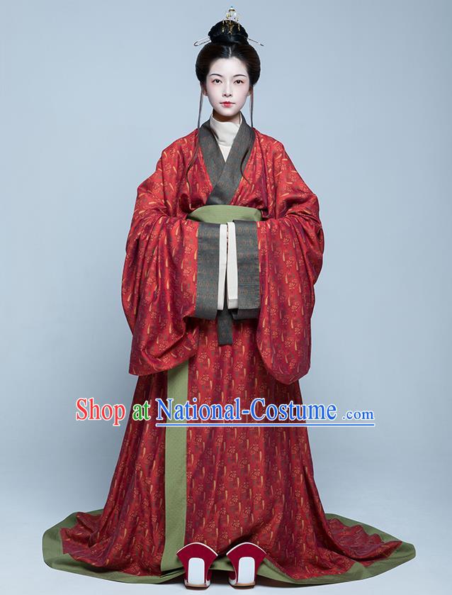 China Traditional Hanfu Red Dress Eastern Han Dynasty Noble Woman Clothing Ancient Palace Empress Costumes