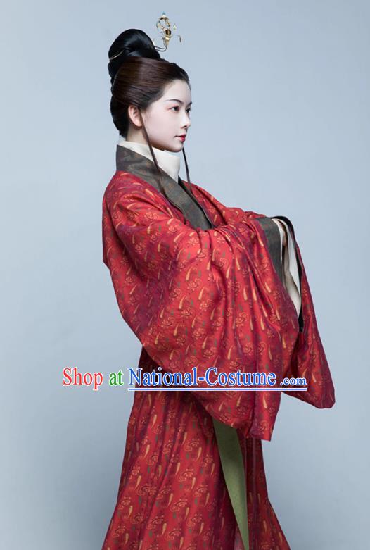 China Traditional Hanfu Red Dress Eastern Han Dynasty Noble Woman Clothing Ancient Palace Empress Costumes