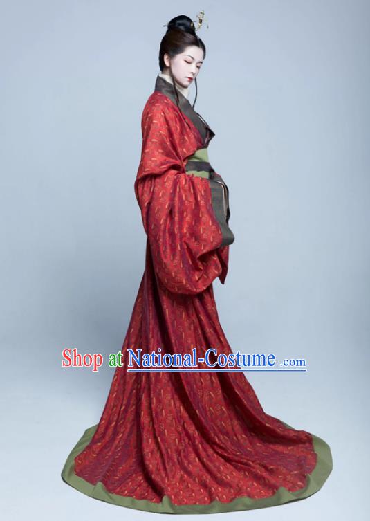 China Traditional Hanfu Red Dress Eastern Han Dynasty Noble Woman Clothing Ancient Palace Empress Costumes