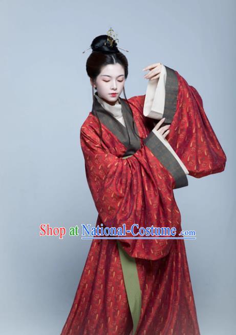 China Traditional Hanfu Red Dress Eastern Han Dynasty Noble Woman Clothing Ancient Palace Empress Costumes