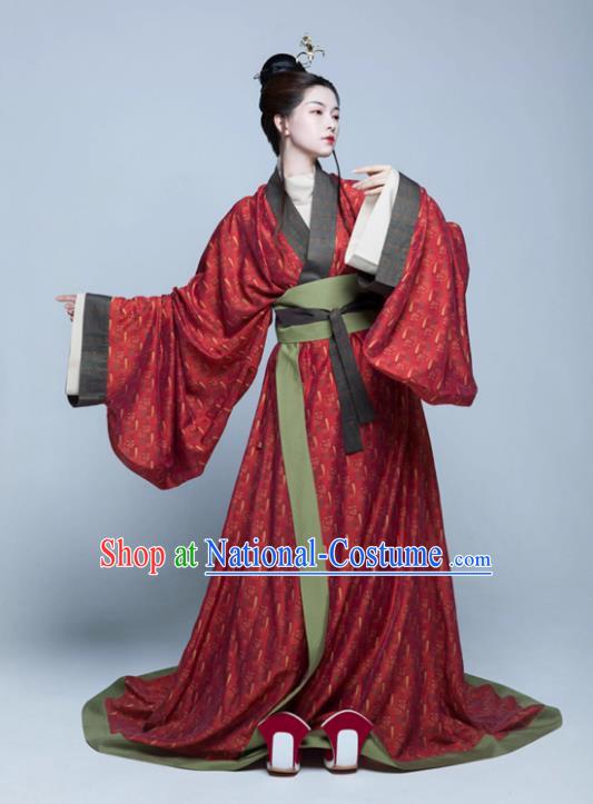 China Traditional Hanfu Red Dress Eastern Han Dynasty Noble Woman Clothing Ancient Palace Empress Costumes