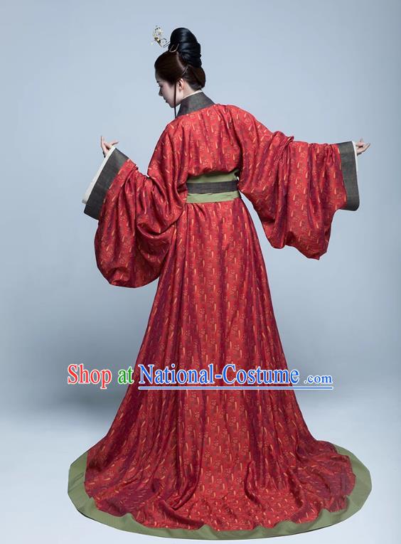 China Traditional Hanfu Red Dress Eastern Han Dynasty Noble Woman Clothing Ancient Palace Empress Costumes