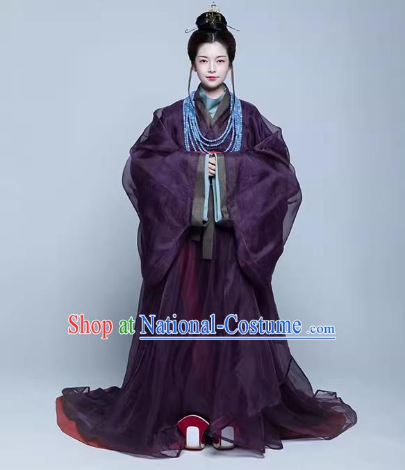 China Ancient Palace Empress Costumes Traditional Hanfu Purple Dresses Eastern Han Dynasty Noble Woman Clothing