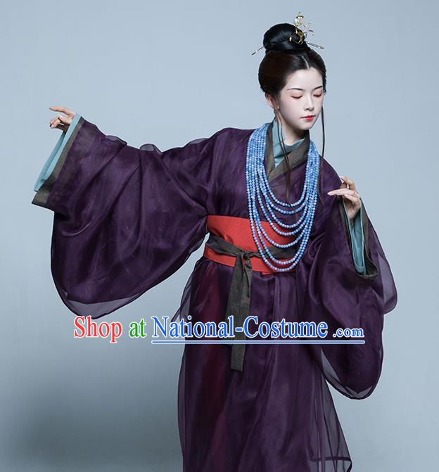 China Ancient Palace Empress Costumes Traditional Hanfu Purple Dresses Eastern Han Dynasty Noble Woman Clothing