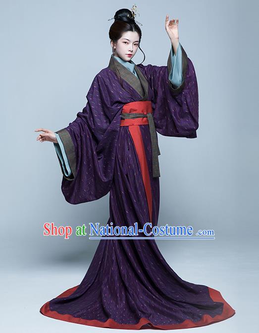 China Ancient Palace Empress Costumes Traditional Hanfu Purple Dresses Eastern Han Dynasty Noble Woman Clothing