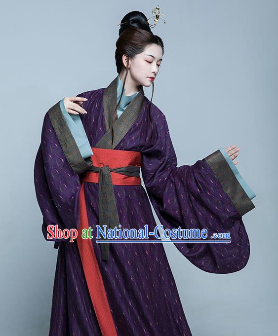 China Ancient Palace Empress Costumes Traditional Hanfu Purple Dresses Eastern Han Dynasty Noble Woman Clothing