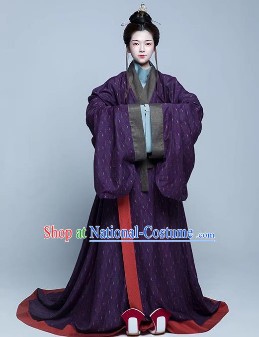 China Ancient Palace Empress Costumes Traditional Hanfu Purple Dresses Eastern Han Dynasty Noble Woman Clothing