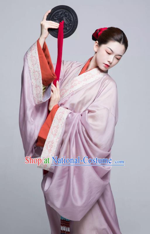 China Traditional Hanfu Pink Dresses Warring States Period Noble Woman Clothing Ancient Palace Empress Replica Costumes