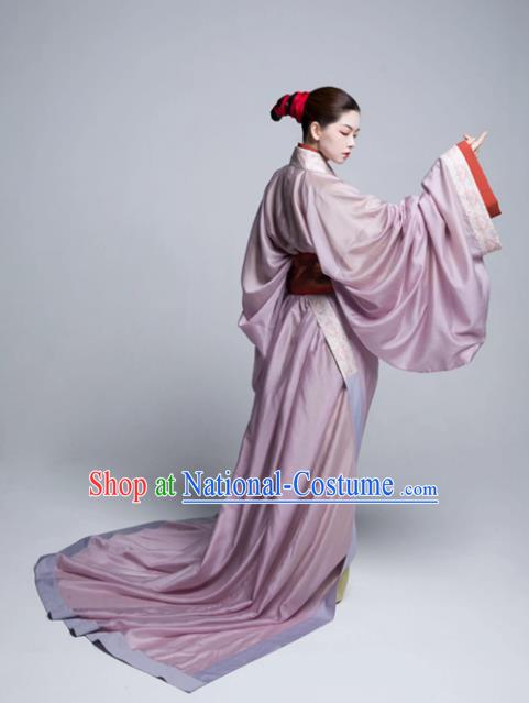 China Traditional Hanfu Pink Dresses Warring States Period Noble Woman Clothing Ancient Palace Empress Replica Costumes