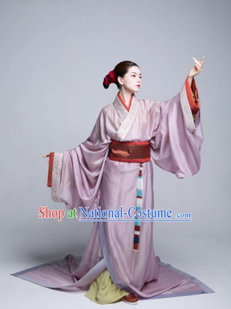 China Traditional Hanfu Pink Dresses Warring States Period Noble Woman Clothing Ancient Palace Empress Replica Costumes