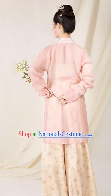 China Song Dynasty Young Woman Clothing Ancient Lady Replica Costumes Traditional Hanfu Pink Beizi Green Top and Beige Skirt Complete Set