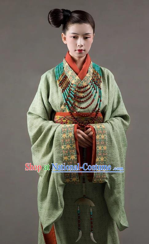 China Ancient Imperial Consort Replica Costumes Traditional Hanfu Green Dress Spring and Autumn Period Young Woman Clothing