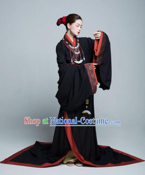 China Warring States Period Noble Woman Clothing Ancient Imperial Consort Replica Costumes Traditional Hanfu Black Dresses