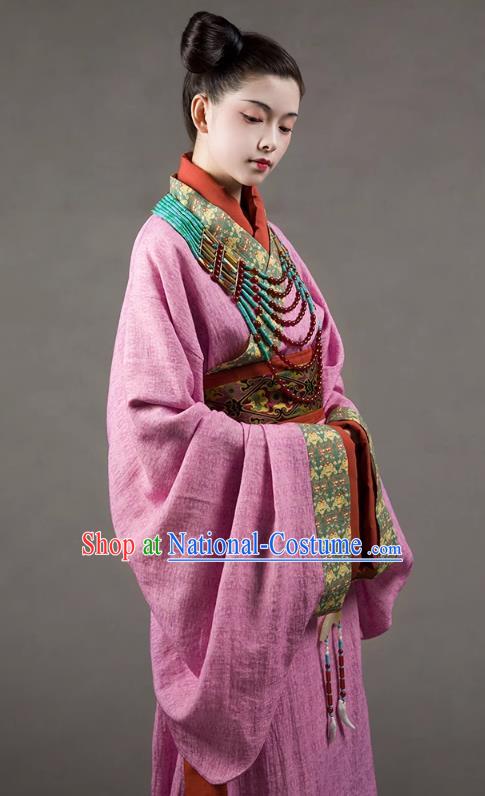 China Traditional Hanfu Pink Dresses Warring States Period Noble Woman Clothing Ancient Imperial Consort Replica Costumes