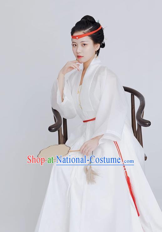 China Ming Dynasty Noble Woman Clothing Ancient Young Mistress Replica Costumes Traditional Hanfu White Dresses