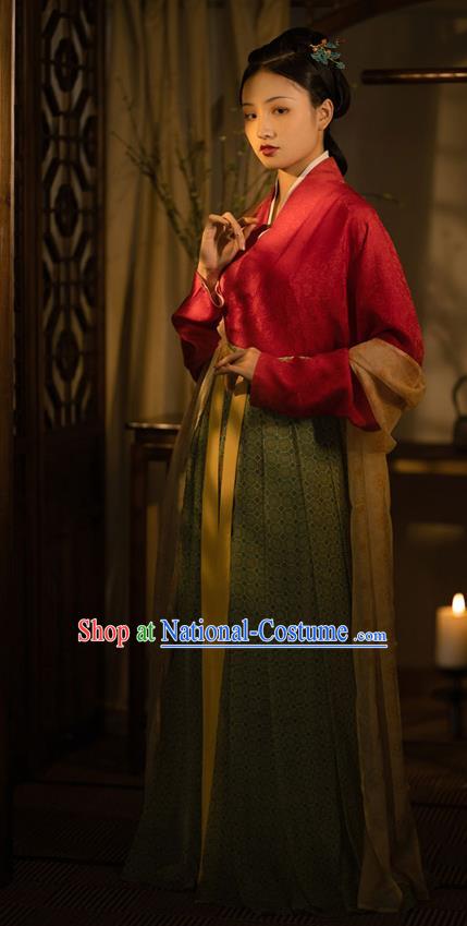 China Ancient Court Woman Replica Costumes Traditional Hanfu Mulberry Silk Dresses Song Dynasty Young Lady Clothing