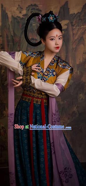 China Tang Dynasty Royal Princess Clothing Ancient Court Lady Replica Costumes Traditional Hanfu Mulberry Silk Beizi and Po Skirt