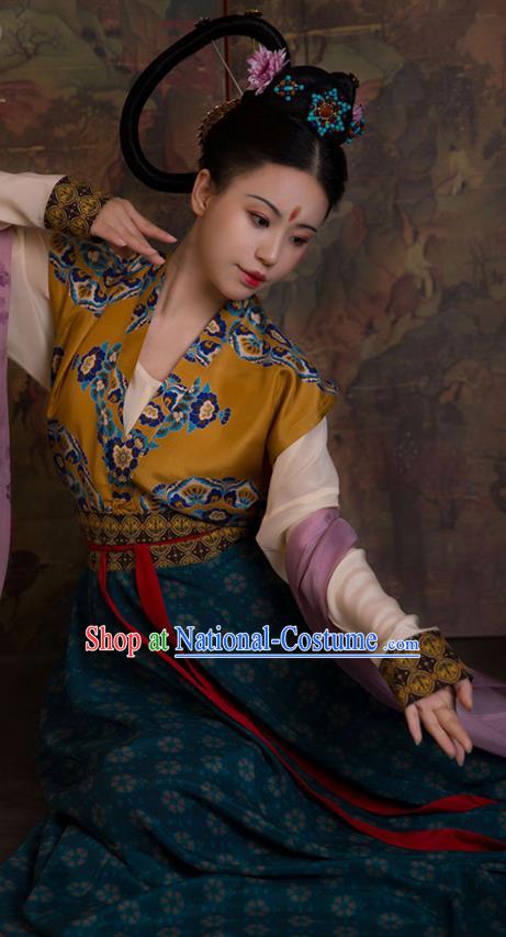 China Tang Dynasty Royal Princess Clothing Ancient Court Lady Replica Costumes Traditional Hanfu Mulberry Silk Beizi and Po Skirt