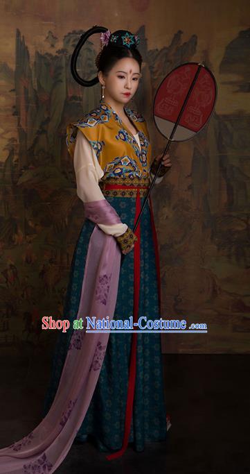 China Tang Dynasty Royal Princess Clothing Ancient Court Lady Replica Costumes Traditional Hanfu Mulberry Silk Beizi and Po Skirt