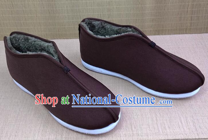 Handmade Brown Winter Boots China Old Beijing Cloth Shoes