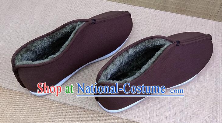 Handmade Brown Winter Boots China Old Beijing Cloth Shoes