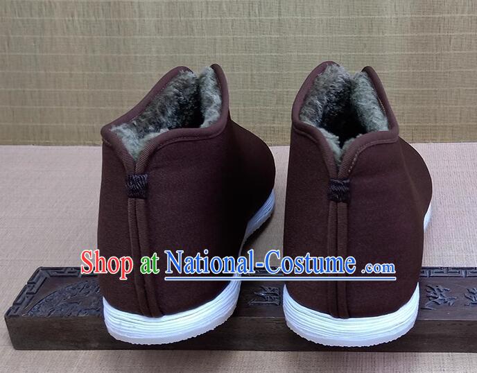 Handmade Brown Winter Boots China Old Beijing Cloth Shoes