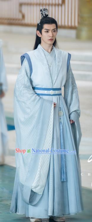 Ancient Chinese Royal Prince Clothing Xian Xia Drama Chong Zi Childe Qin Ke Light Blue Costumes