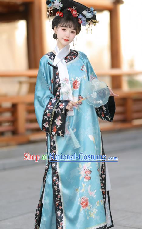 Chinese Qing Dynasty Princess Clothing Ancient Palace Lady Blue Dress