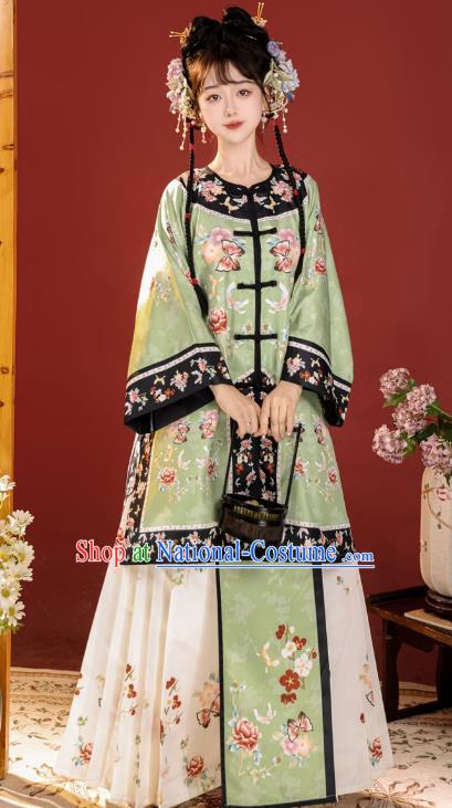 Chinese Ancient Court Princess Clothing Qing Dynasty Costumes Green Blouse and Skirt Complete Set