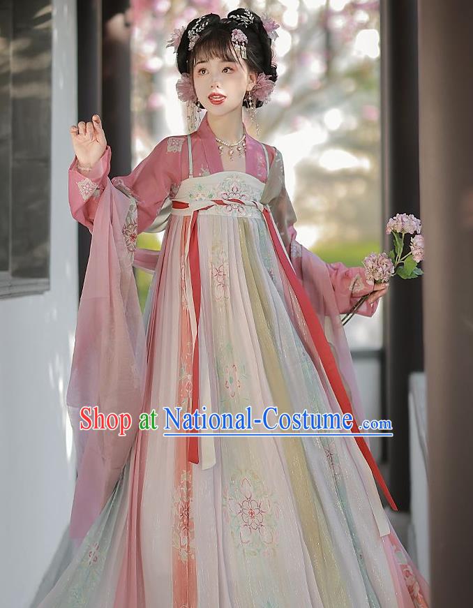 Chinese Ancient Princess Clothing Tang Dynasty Woman Costumes Pink Hanfu Hezi Dress