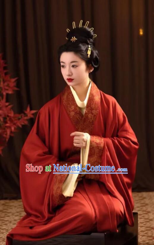 Chinese Ancient Beauty Costumes Classical Dance Red Dress Han Dynasty Curving Front Robe