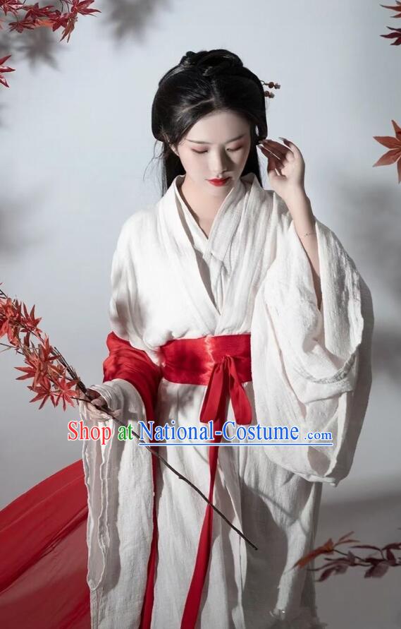 Chinese Swordswoman White Hanfu Dress Jin Dynasty Young Lady Garments Ancient Fairy Princess Costumes