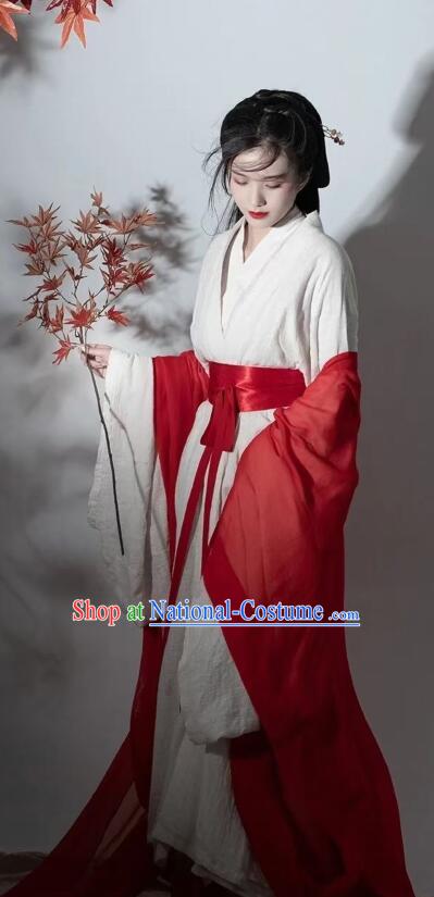 Chinese Swordswoman White Hanfu Dress Jin Dynasty Young Lady Garments Ancient Fairy Princess Costumes