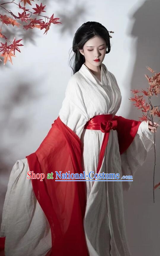 Chinese Swordswoman White Hanfu Dress Jin Dynasty Young Lady Garments Ancient Fairy Princess Costumes