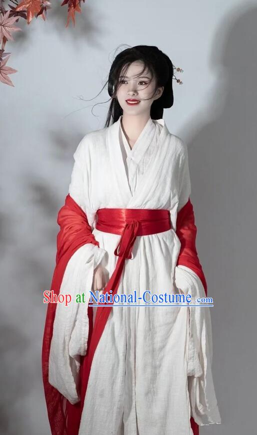 Chinese Swordswoman White Hanfu Dress Jin Dynasty Young Lady Garments Ancient Fairy Princess Costumes