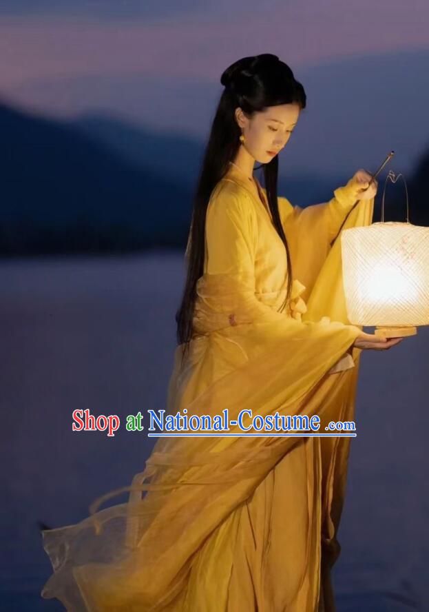 Chinese Ancient Fairy Princess Costumes Swordswoman Yellow Hanfu Dress Jin Dynasty Young Lady Garments