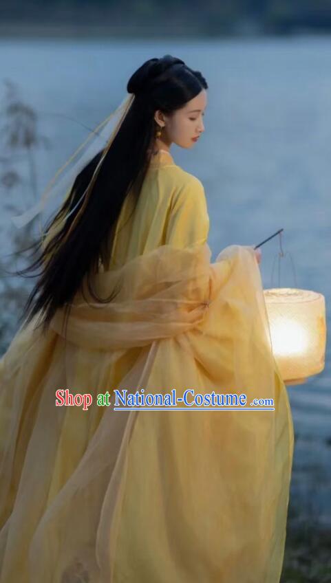 Chinese Ancient Fairy Princess Costumes Swordswoman Yellow Hanfu Dress Jin Dynasty Young Lady Garments