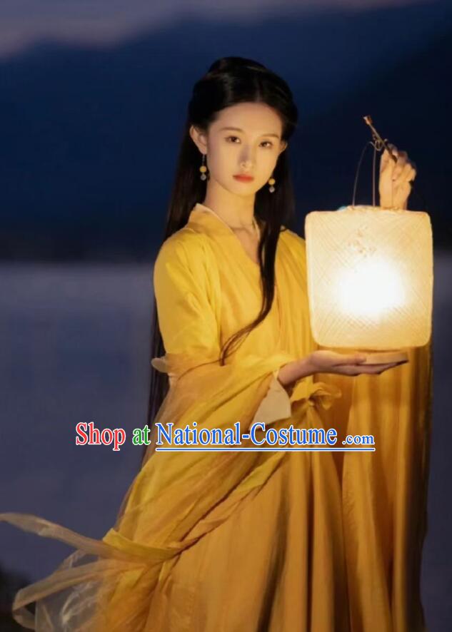 Chinese Ancient Fairy Princess Costumes Swordswoman Yellow Hanfu Dress Jin Dynasty Young Lady Garments