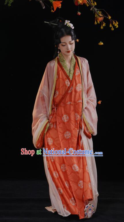 Chinese Ancient Palace Beauty Costumes Court Woman Red Hanfu Dress Han Dynasty Empress Garments Clothing