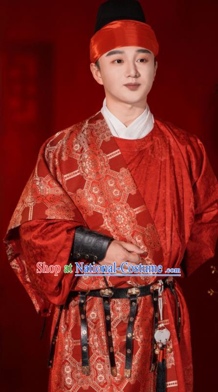 Chinese Tang Dynasty Groom Garments Ancient Young Prince Red Robe Clothing Traditional Wedding Costumes