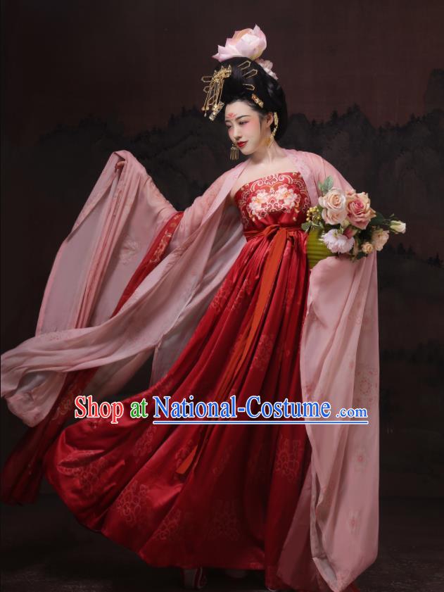 Chinese Ancient Palace Beauty Red Dress Clothing Traditional Hanfu Costumes Tang Dynasty Empress Garments