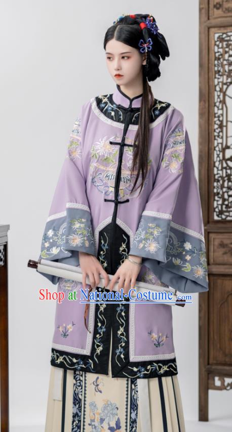 Chinese Ancient Noble Lady Dresses Embroidered Clothing Qing Dynasty Young Woman Garment Costumes