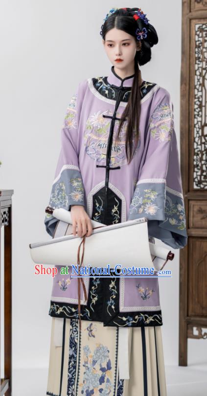 Chinese Ancient Noble Lady Dresses Embroidered Clothing Qing Dynasty Young Woman Garment Costumes