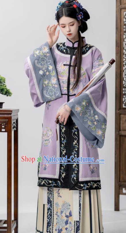 Chinese Ancient Noble Lady Dresses Embroidered Clothing Qing Dynasty Young Woman Garment Costumes