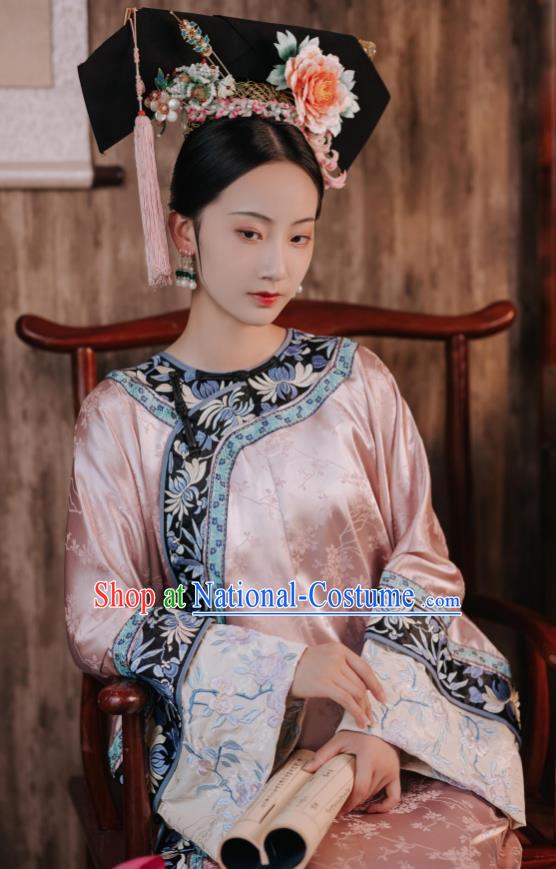 Chinese Qing Dynasty Princess Garment Costumes Ancient Empress Pink Dress Court Woman Clothing