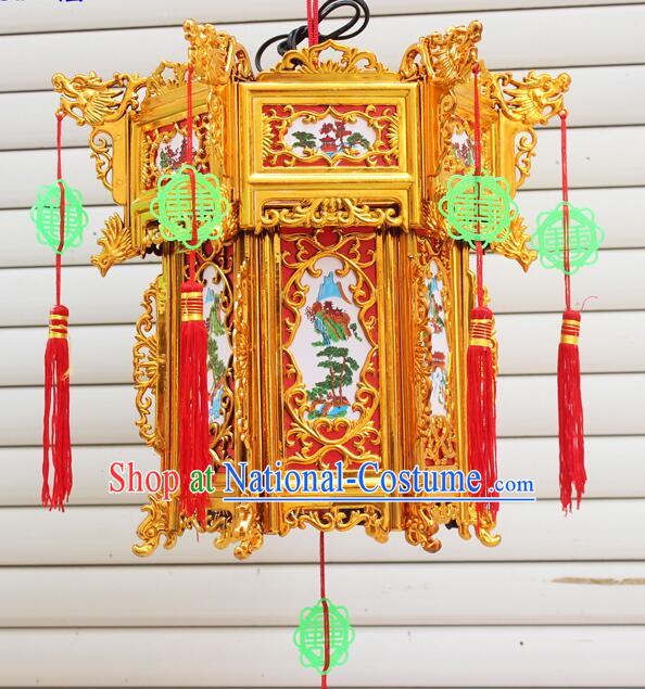 Chinese Traditional Palace Lantern Gold Lamp Handmade Plastic Lantern